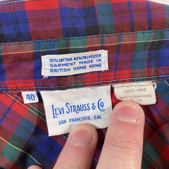 Vintage 70s Levi's Pearl Snap Shirt 40 XL Western Cowboy Red Plaid Yoke - Picture 3 of 9